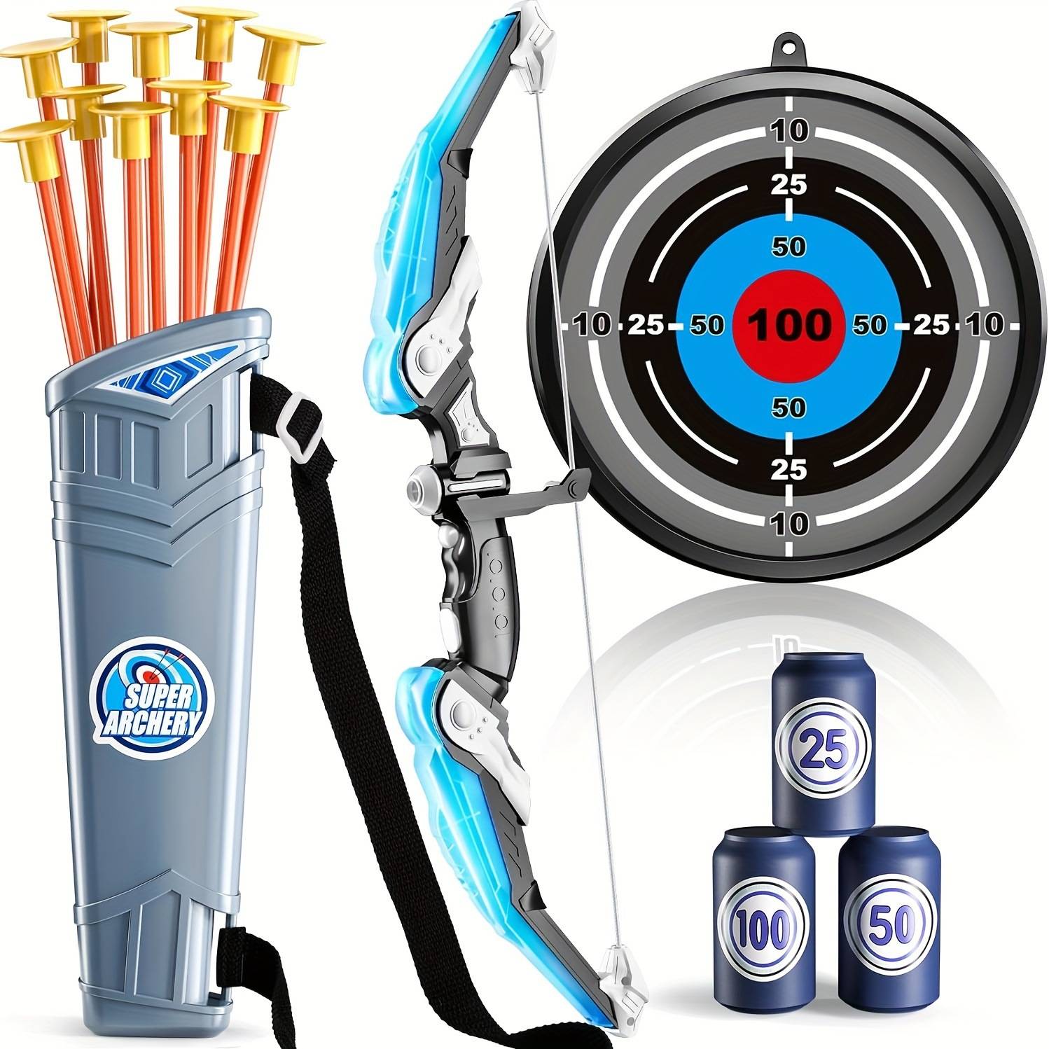 Blue light bow + 10 arrow + arrow + darts + 3 bottles